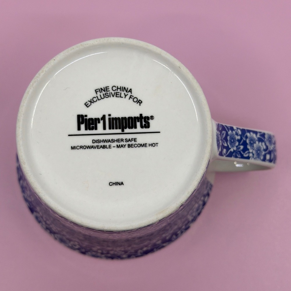 Pier 1 Imports Blue White Calico Floral Fine China Mug Coffee Tea Cup - Picture 4 of 9